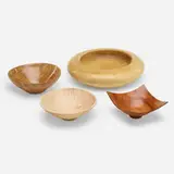 Turned Wood, Collection of four works, sycamore, maple burl, curly maple, koa