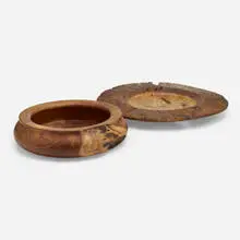 Turned Wood, Large charger and bowl, c. 1989, blackwood, burlwood