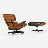 Charles and Ray Eames, 670 lounge chair and 671 ottoman, rosewood, leather, enameled and brushed aluminum