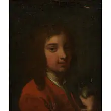 Portrait of a Young Man Wearing a Red Coat and Holding a Pigeon by Georg Engelhard Schröder, sold Mar 2021