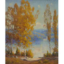 Gustave Wiegand, GustAutumn Lake Landscape, 1933, oil on canvas