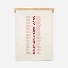Bern Porter, The Last Acts of Saint Fuckyou, 1990, screenprint on window shade, maple