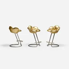 Soshun stools, set of three by Masanori Umeda, 1990, leather, enameled steel, plastic, sold Apr 2018