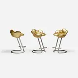 Masanori Umeda, Soshun stools, set of three, 1990, leather, enameled steel, plastic