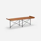 Franco Campo and Carlo Graffi, coffee table, c. 1955, molded walnut plywood, enameled steel, rubber