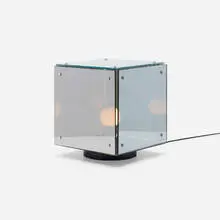 Arditi, Prismar table lamp, 1972, smoked glass, mirrored glass, enameled steel