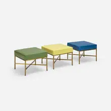 Modern, stools, set of three, c. 1970, brass, vinyl