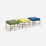 Modern, stools, set of three, c. 1970, brass, vinyl