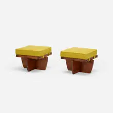George Nakashima, Greenrock ottomans, pair, 1979/1982, American black walnut, upholstery