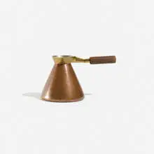 hot chocolate pot by Carl Auböck, c. 1950, copper, brass, wenge, sold Apr 2018