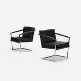 Richard Thompson, armchairs, pair, c. 1965, leather, chrome-plated steel, stainless steel