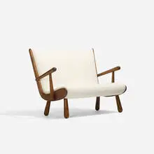 Philip Arctander, settee, c. 1945, stained pine, upholstery, brass