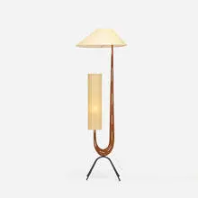 Rispal, floor lamp, c. 1950, stained mahogany, enameled steel, vellum