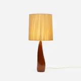 table lamp by Modern, c. 1960, carved walnut, string over paper, sold Apr 2018