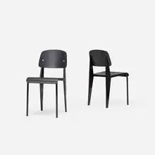 Standard chairs, pair by Jean Prouvé, enameled steel, teak plywood, aluminum, rubber, sold Apr 2018