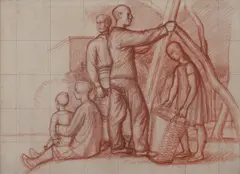 Charles Mahoney, Untitled, group study red chalk