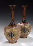 Royal Doulton, A pair of 'Slaters Patent' stoneware vases,