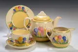 Clarice Cliff, A 'Crocus' pattern tea set,