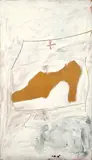 Antoni Tàpies, Sabata sobre blanc, 1989, Kreidegrund mit Marmormehl, Tempera und Graphit auf lackierter Sperrholzplatte