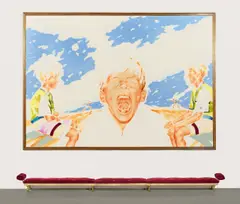 Norbert Bisky, RUSSISCH ROULETTE, 2003, Öl auf Leinwand und Miniaturdivan