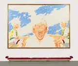 Norbert Bisky, RUSSISCH ROULETTE, 2003, Öl auf Leinwand und Miniaturdivan