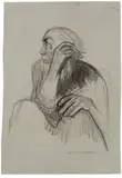 Käthe Kollwitz, Selbstporträt nach links, Um 1924, Kreide auf blaugrauem Papier