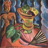 Cesar Klein, Stilleben mit afrikanischer Figur, 1914, Öl auf Leinwand