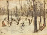 Max Liebermann, Schlittschuhläufer im Tiergarten, 1923, Öl auf Holz, parkettiert