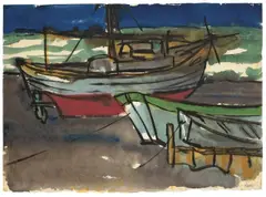 Boote am Strand by Emil Nolde, Um 1920, Aquarell auf Japanbütten, sold Jun 2009