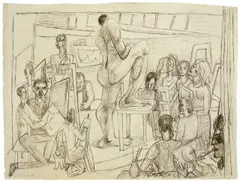 Students by Max Beckmann, 1947, Tuschfeder auf Bütten, sold Nov 2007
