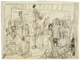 Max Beckmann, Students, 1947, Tuschfeder in Schwarz und Braun über Bleistift auf Bütten