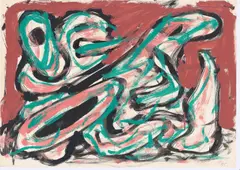 A. R. Penck, Ohne Titel, 1975, 24 Papierarbeiten: jeweils Gouache und Kugel­schreiber bzw. Gouache und Kohle auf Papier