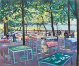 Theo von Brockhusen, Ausflugslokal (Gasthaus Baumgartenbrück), Um 1910, Öl auf Leinwand