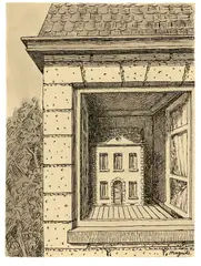 René Magritte, Éloge de la dialectique, Um 1937, Tuschfeder, stellenweise laviert, auf hellbraunem Papier