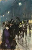 Lesser Ury, Nächtliche Straßenszene, Um 1888, Pastell auf Pappe