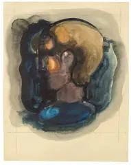 Oskar Schlemmer, Profilkopf in Fleckformen, Um 1930, Aquarell und Tuschpinsel auf Karton