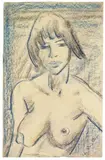 Otto Mueller, Halbakt / Zigeunermädchen, Um 1925, Farbkreiden auf Velin