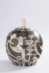Paul Haustein, Art Deco Covered Jar, 1929, silvered and patinated brass, ivory