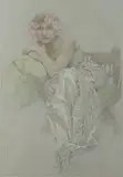 Alphonse Mucha, In Deep Thought, 1935, paper, pencil, coloured pencils, white chalk