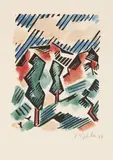 Václav Špála, Landscape with Poplars, 1936, paper, coloured linocut, paper