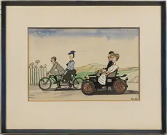 Kamil Lhoták, Car and Bicycle, 1937, paper, indian ink, watercolour