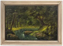 František Drtikol, Riverside Landscape, 1951, oil on plywood