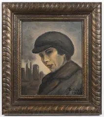 Portrait in a Cap by František Drtikol, 1949, oil, plywood, sold Dec 2023
