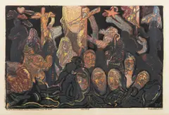 Josef Vácha, Calvary, 1949, coloured linocut, paper