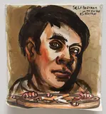 Nicole Eisenman, Self-Portrait with Ashtray as Ashtray, 1997, Ink on gessoed paper with cigarette remnants