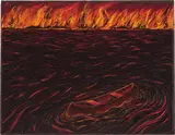 Margaret Nielsen, Untitled (Lake on Fire), c. 1984, Oil on panel