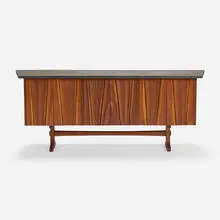 Gino Russo, New Hope Modern-style cabinet, c. 1970, slate, walnut, maple