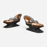 Russell Woodard, Chaise longues, pair, c. 1965, spun and lacquered fiberglass, cowhide