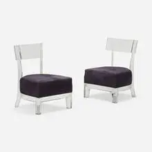 Klismos chairs, pair by Modern, c. 1970, Lucite, upholstery, sold Nov 2023