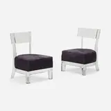 Klismos chairs, pair by Modern, c. 1970, Lucite, upholstery, sold Nov 2023